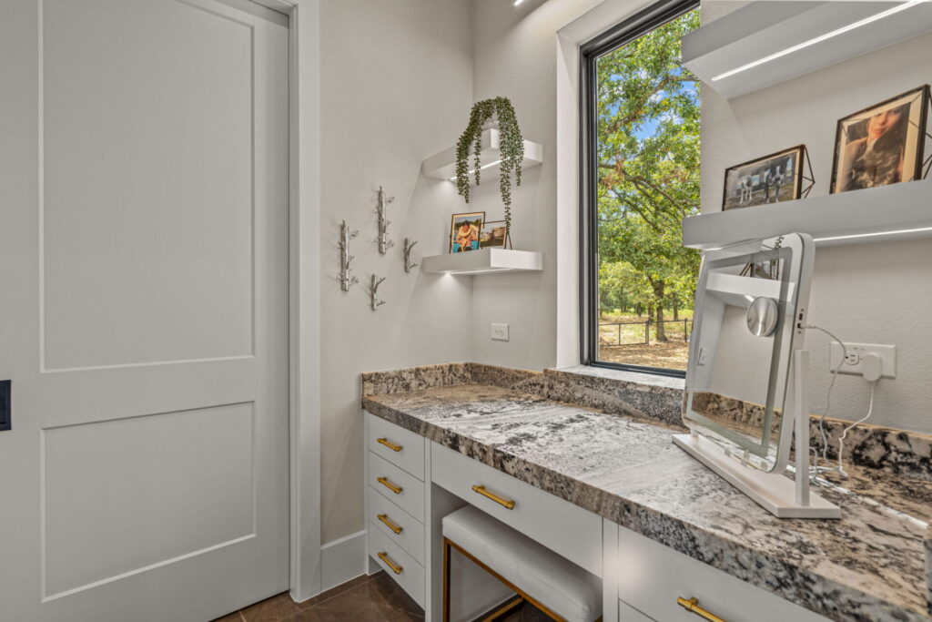 custom makeup vanity granite countertop flower mound.jpg | The Design House